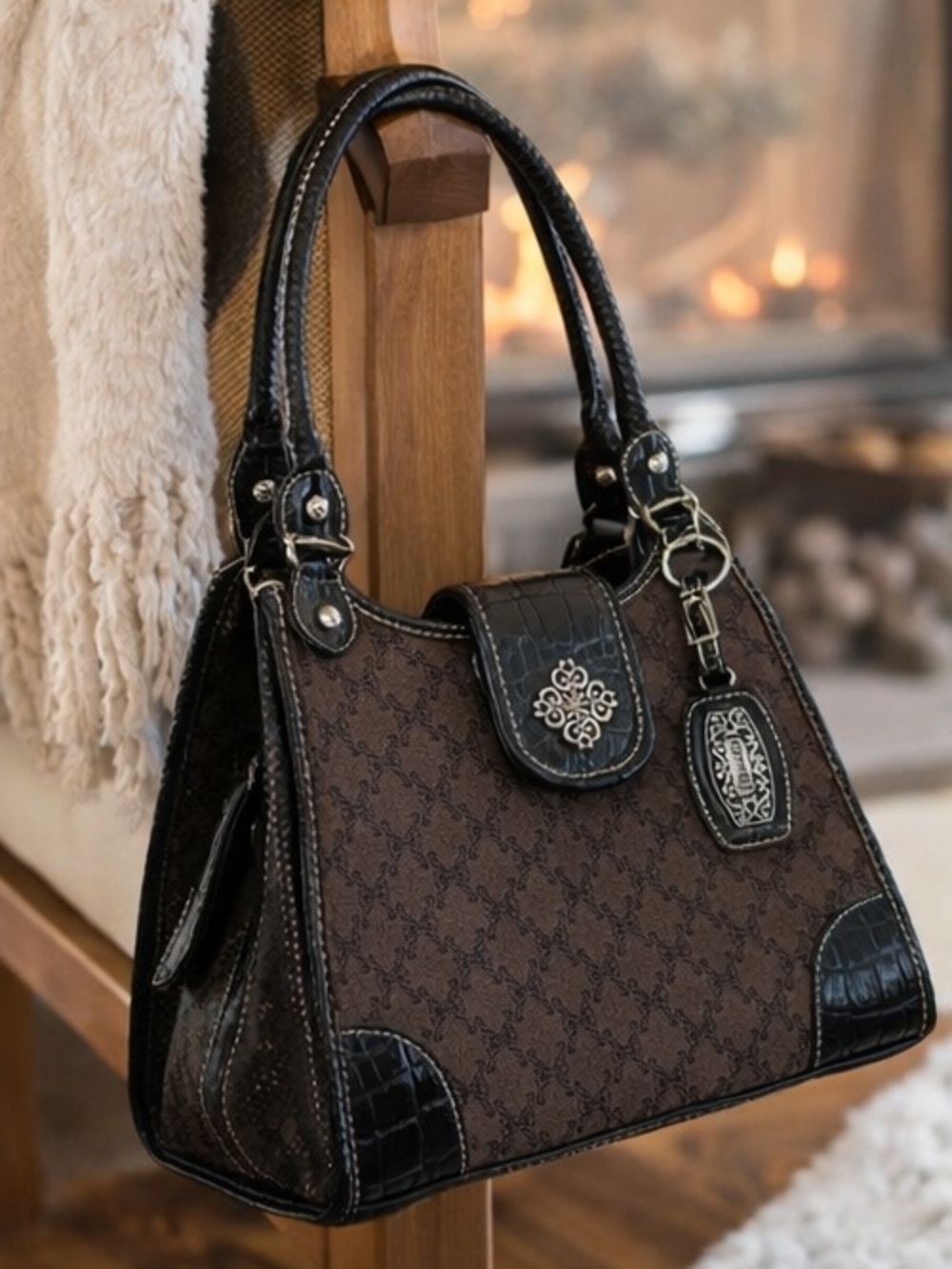 Vintage Rosetti Croc Trim Handbag